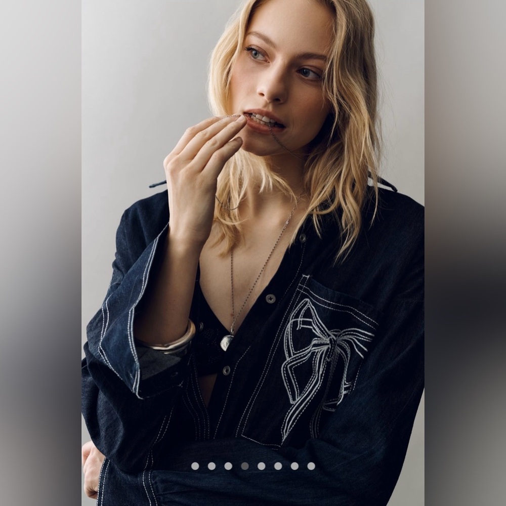 Pilcro Oversized Denim Jacket with White Embroidered Stitching - Picture 7 of 12